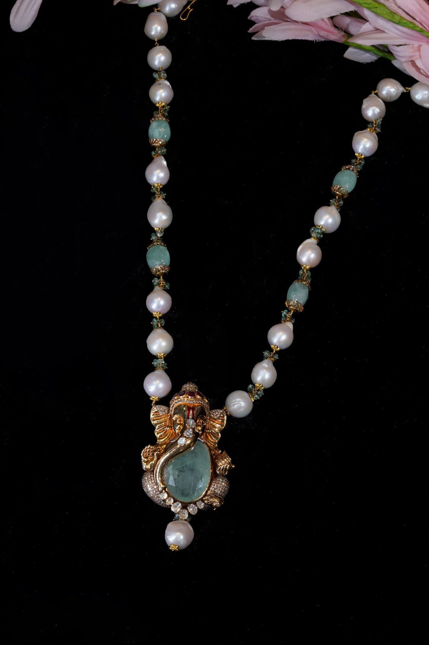 18K Pearl & Ruby Ivory Flame Pendant