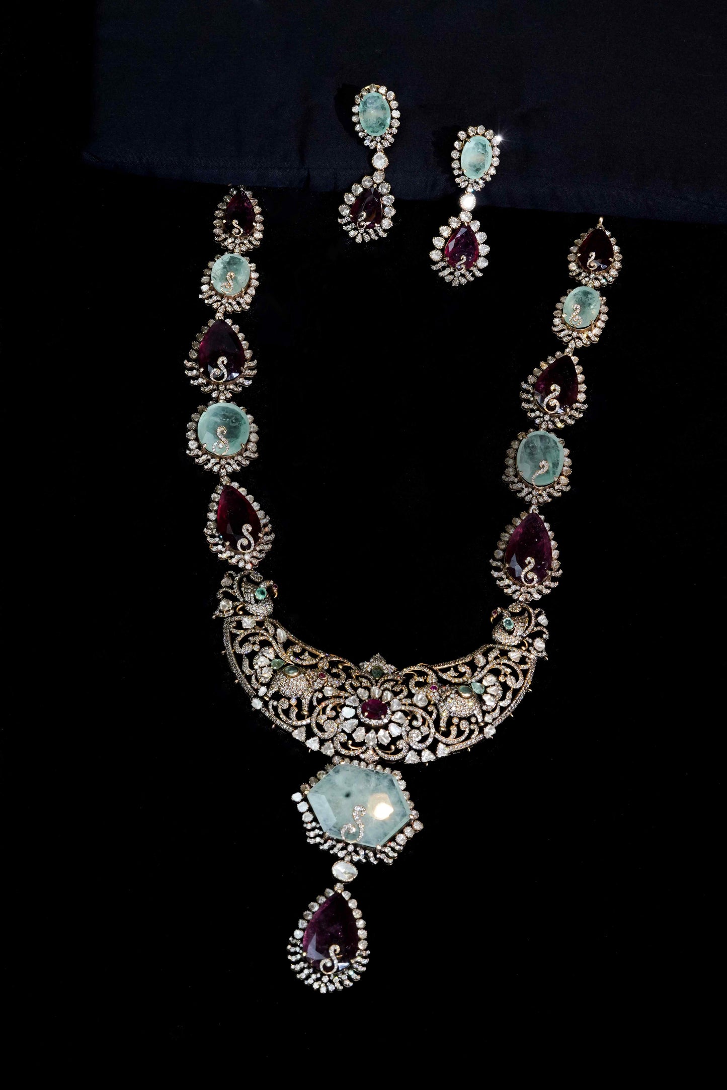 18K Ruby & Tourmaline Opaline Crest Necklace