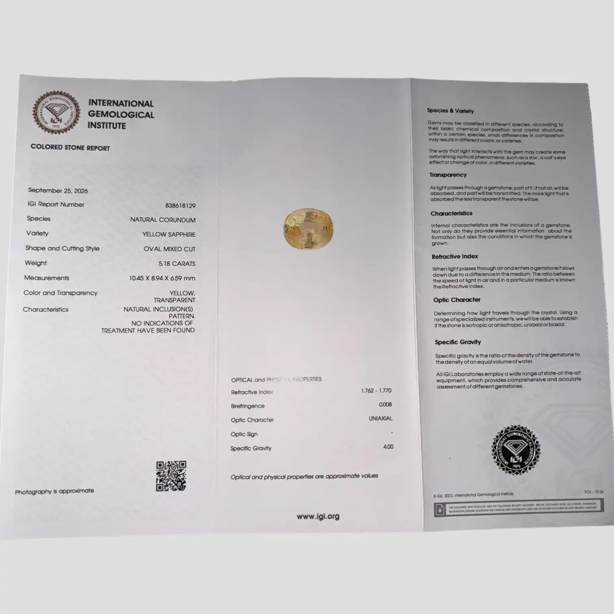 Buy Authentic Natural Yellow Sapphire Gemstone In Oval Shape 5.18 Carats 10.45x8.94x6.59mm Size