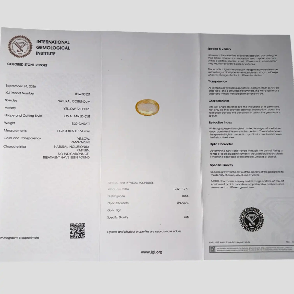 Buy premium natural Yellow Sapphire Gemstone In Oval Shape 5.39 Carats 11.23x8.05x5.61mm Size