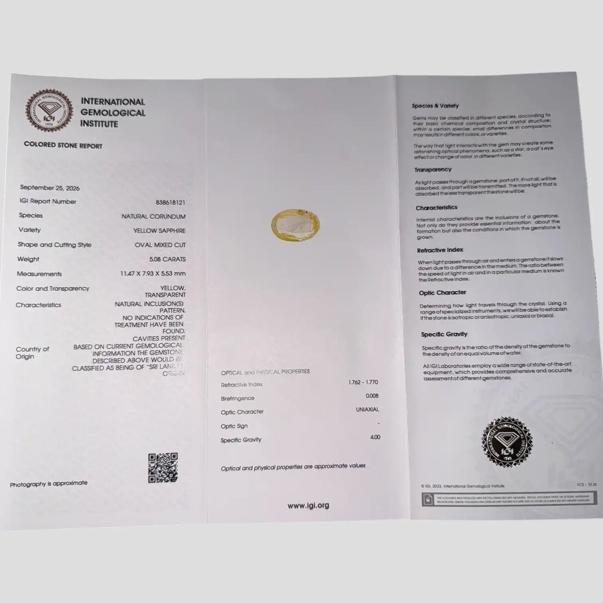 Certified Natural Yellow Sapphire Stone In Oval Shape 5.08 Carats 11.47x7.93x5.53mm Size