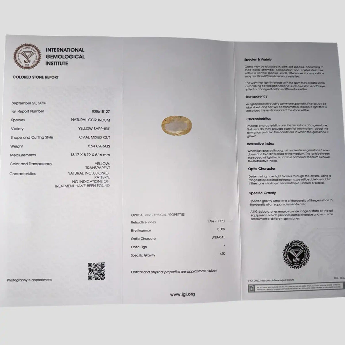 Certified Yellow Sapphire Gemstone In Oval Shape 5.54 Carats 13.17x8.79x5.16mm Size