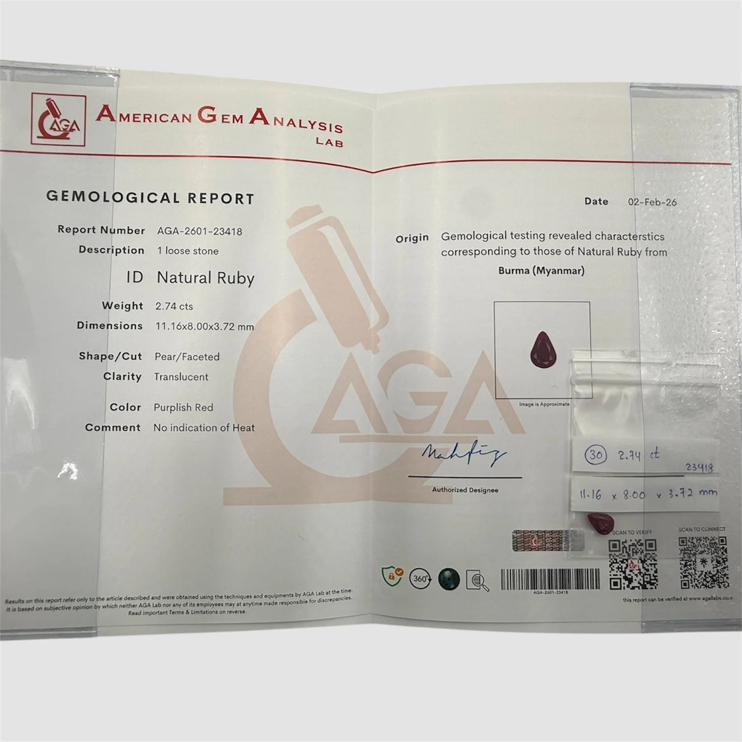 Natural Ruby Pear/Faceted Cut - 2.74 Carats