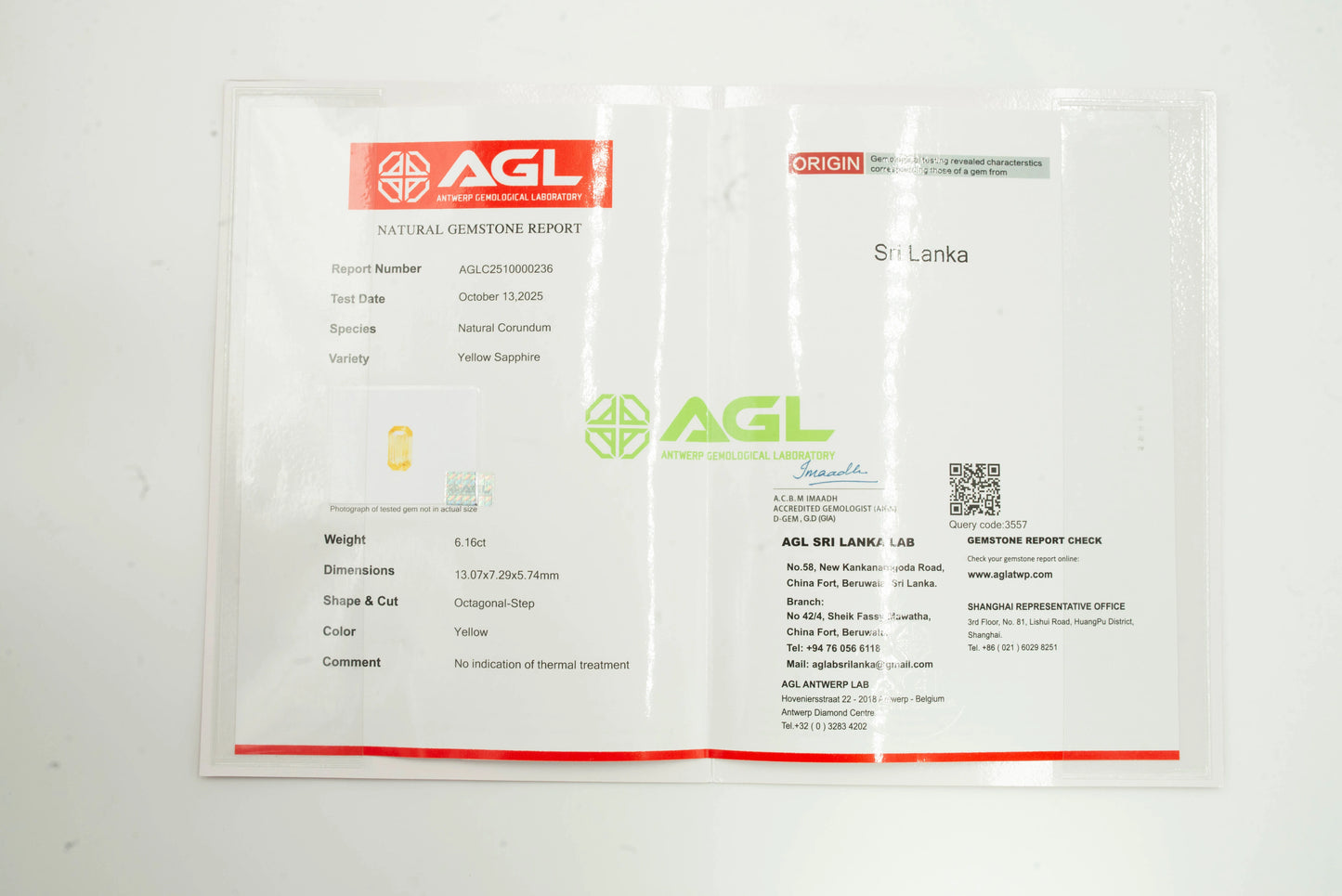 Natural Yellow Sapphire Octagonal Step Cut - 6.16 Carats