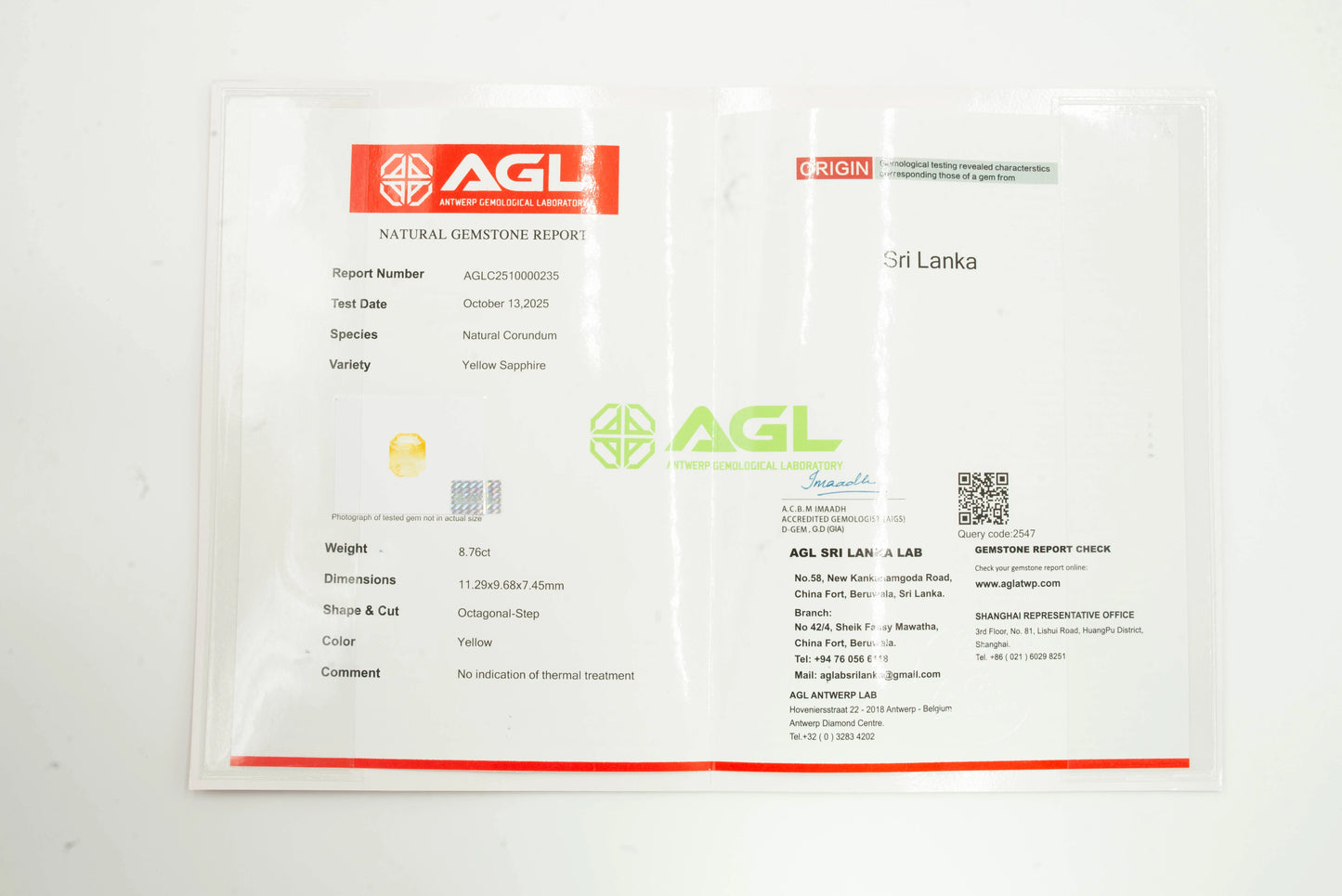 Natural Yellow Sapphire Octagonal Step Cut - 8.76 Carats