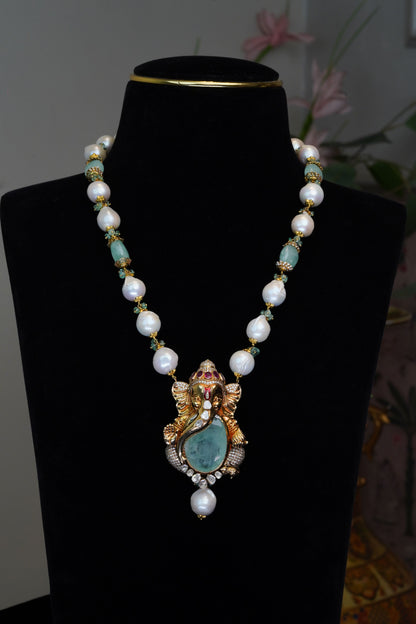18K Pearl & Ruby Ivory Flame Pendant