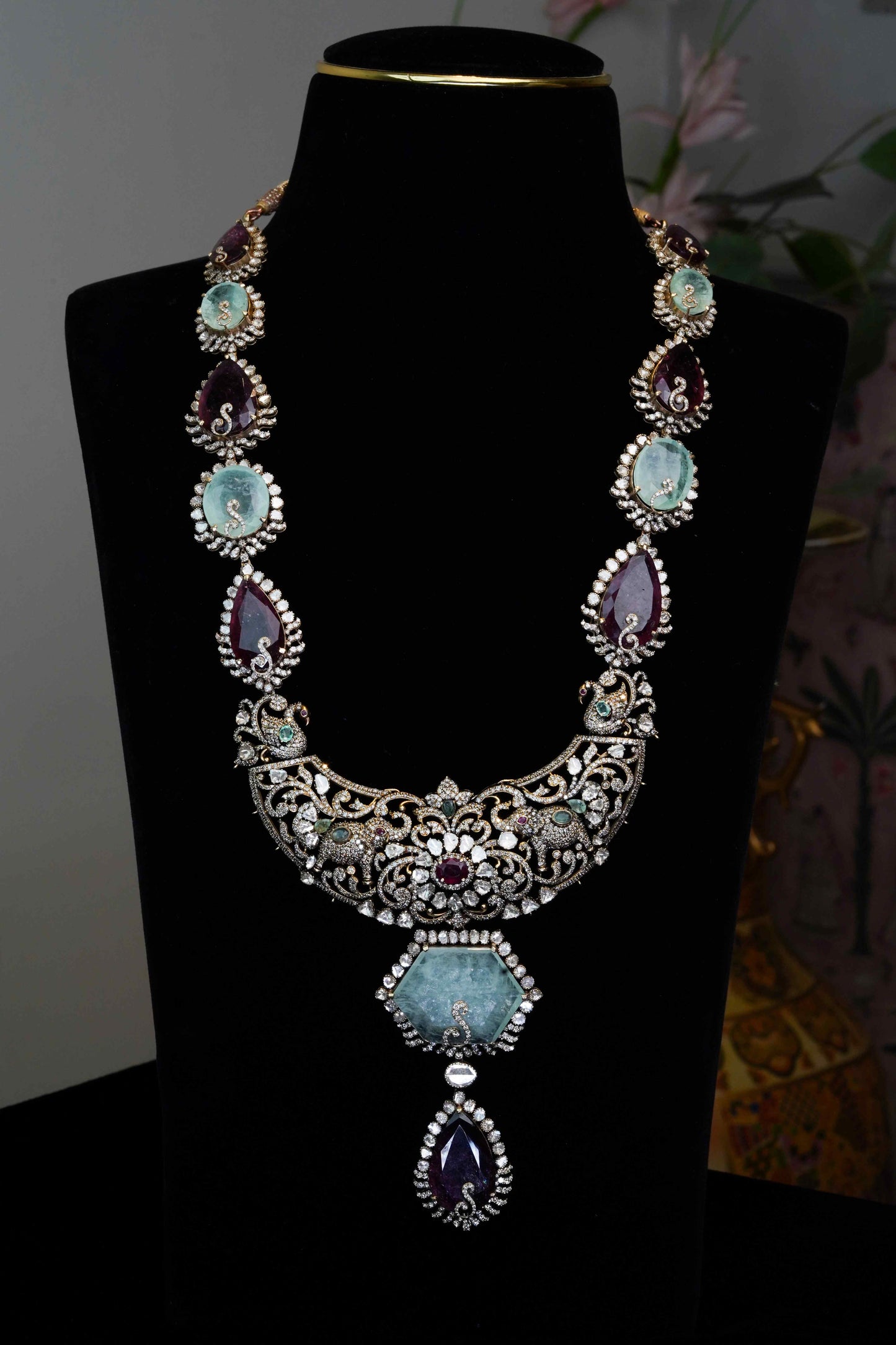 18K Ruby & Tourmaline Opaline Crest Necklace