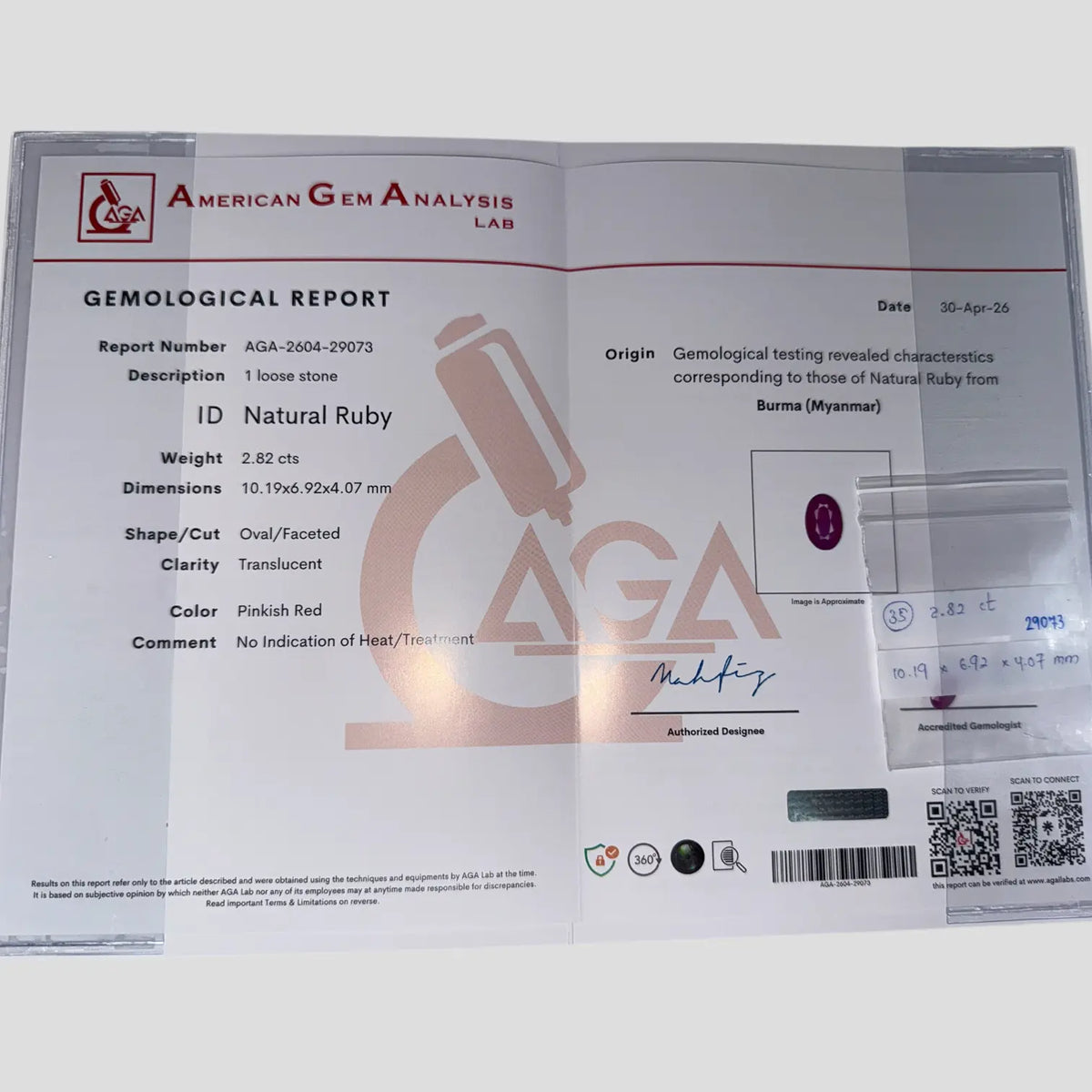 Certified Natural Ruby Stone - Oval 2.82 Carats 10.19x6.92x4.07mm Size