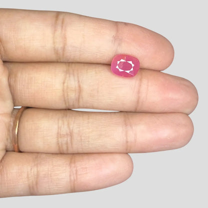 Genuine Bumra Ruby Gemstone - Cushion 2.76 Carats 8.88x7.31x4.82mm Size