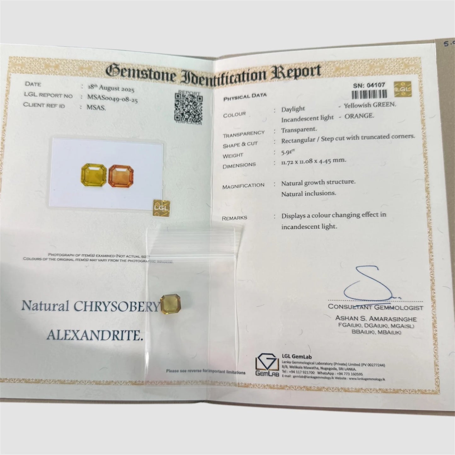 Natural Alexandrite Rectangular Step Cut - 5.91 Carats