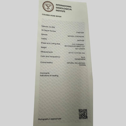 Natural Blue Sapphire Cut Cornered Rectangular Mixed Cut - 3.51 Carats