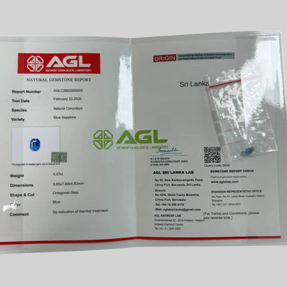 Natural Blue Sapphire Octagonal Step Cut - 5.07 Carats