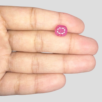 Natural Red Ruby Gemstone - Cushion 3.98 Carats 8.52x7.91x6.11mm Size