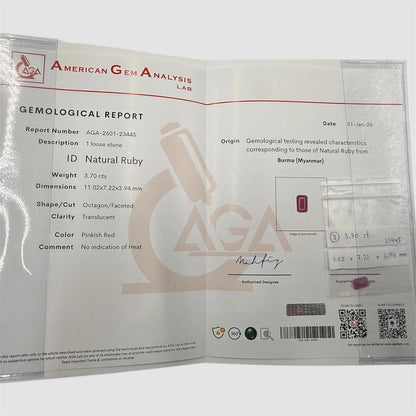 Natural Ruby Octagon/Faceted Cut - 3.70 Carats