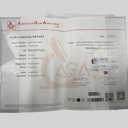 Natural Ruby Oval/Faceted Cut - 2.79 Carats