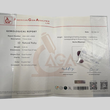 Natural Ruby Oval/Faceted Cut - 5.64 Carats