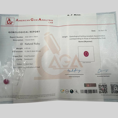 Natural Ruby Oval/Faceted Cut - 6.02 Carats