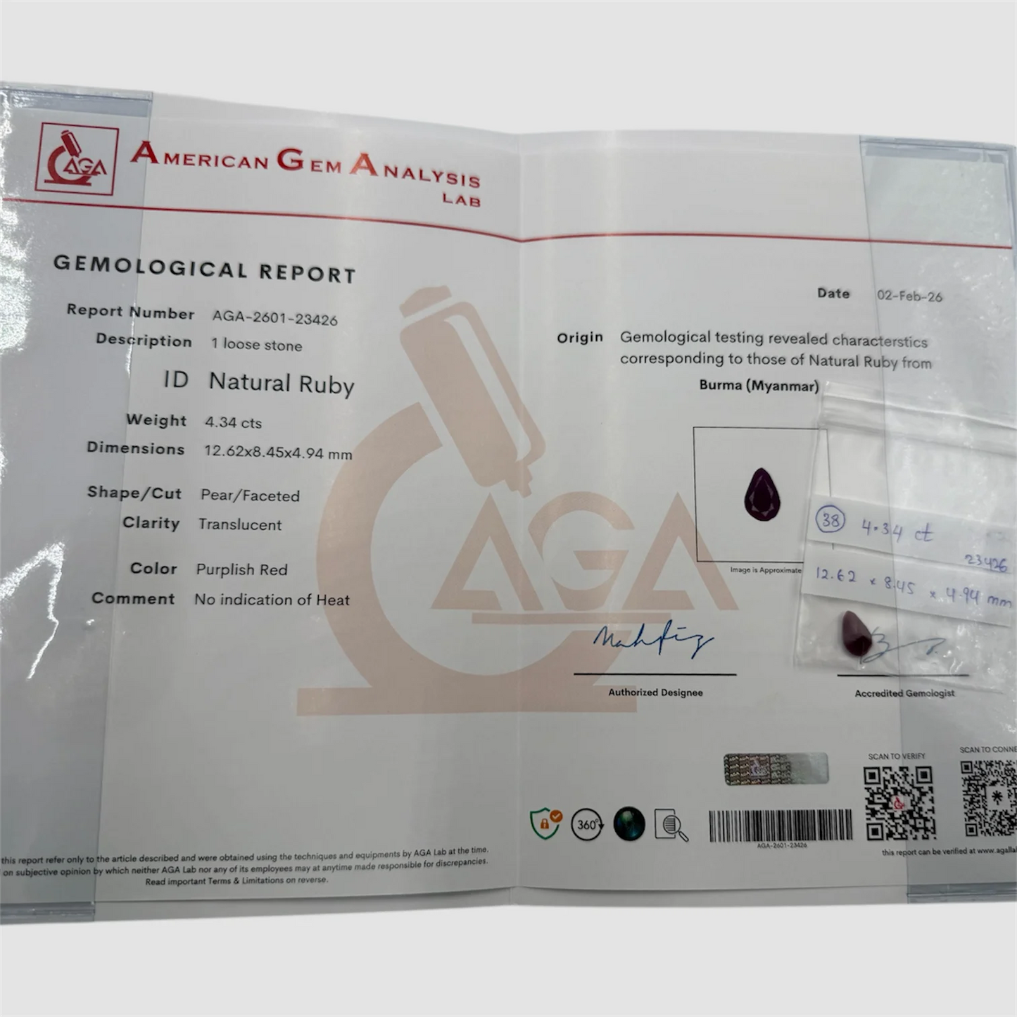 Natural Ruby Pear/Faceted Cut - 4.34 Carats