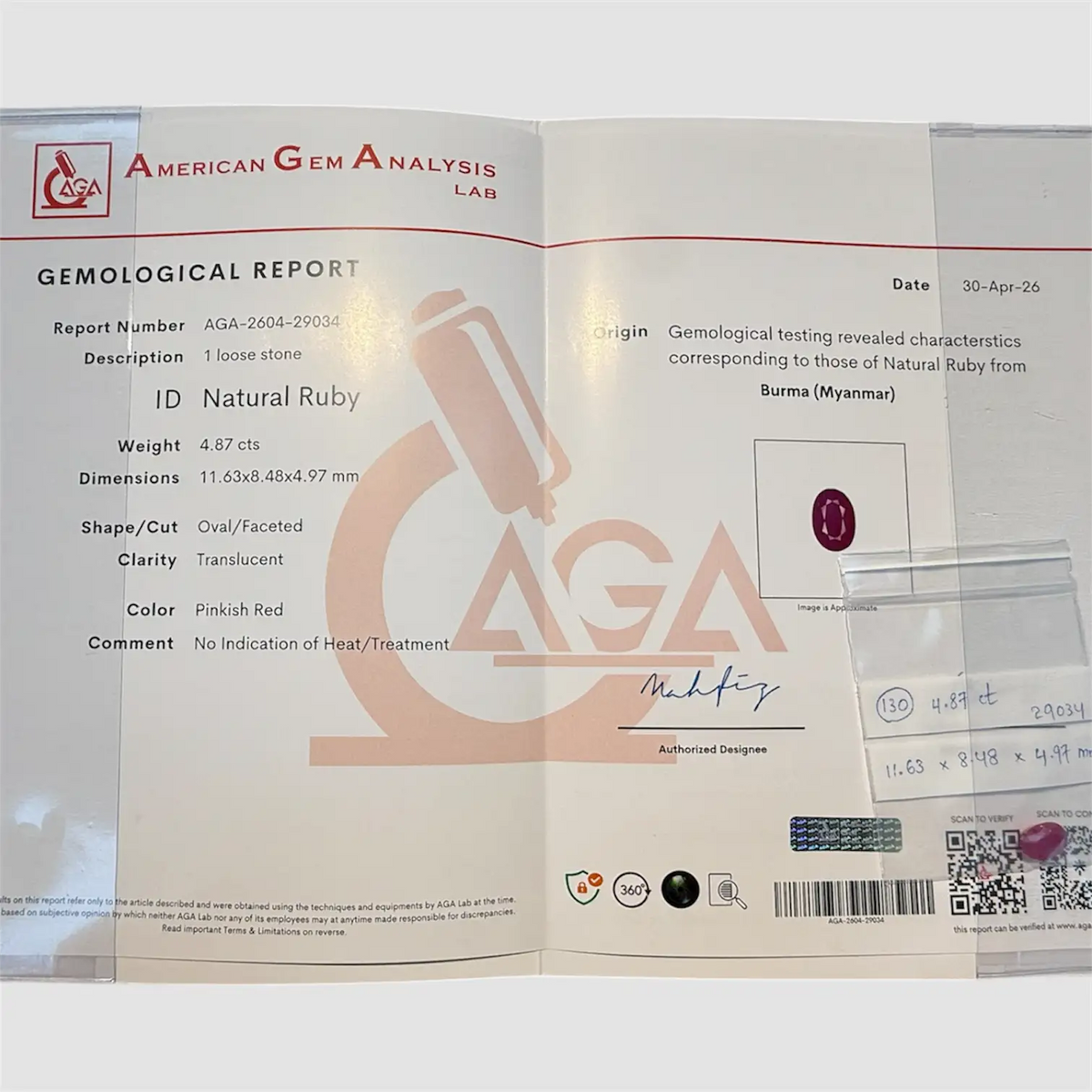 Natural Ruby Stone with Certificate - Oval 4.87 Carats 11.63x8.48x4.97mm Size